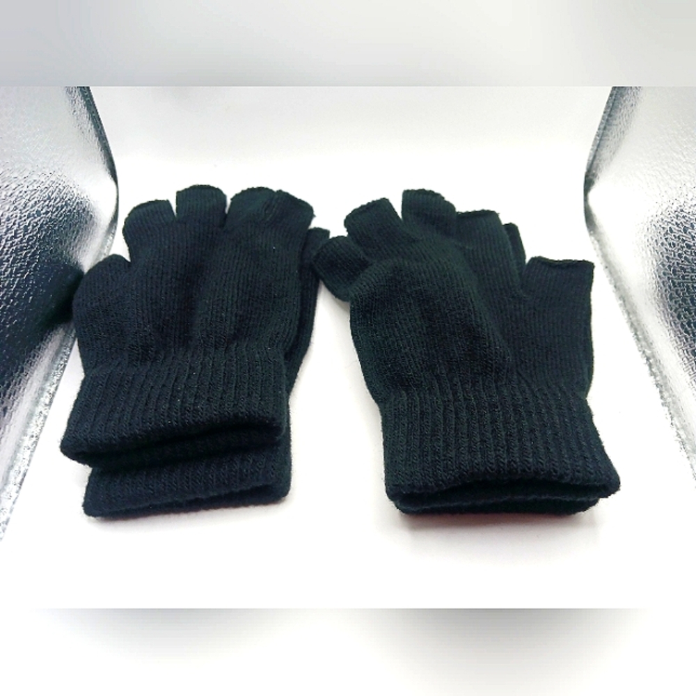 Fingerless  Black Cotton  Gloves  Unisex 2 Pairs  -New